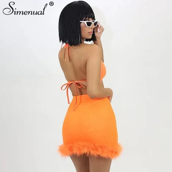 Orange Fuzzy Mesh Skirt Set - Picture 11 of 16